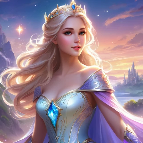 elsa,princess sofia,the snow queen,fantasy portrait,fantasy woman,rapunzel,white rose snow queen,cinderella,ice queen,fairy queen,princess crown,fantasia,princess,a princess,aurora,show off aurora,fantasy picture,cg artwork,celtic queen,tiara,Illustration,Realistic Fantasy,Realistic Fantasy 01