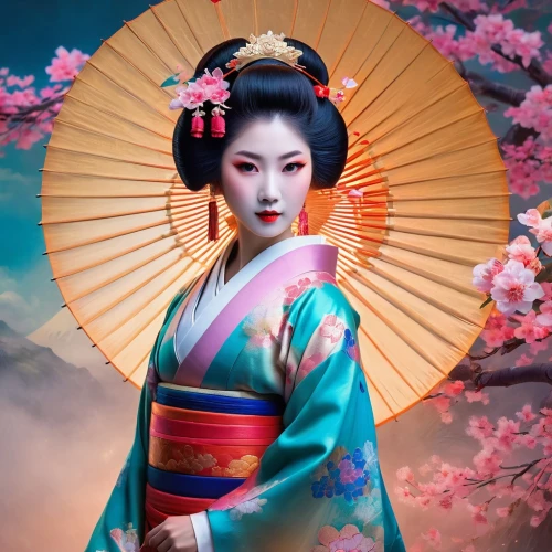 geisha girl,geisha,oriental princess,japanese woman,oriental girl,taiwanese opera,mulan,hanbok,korean culture,japanese art,japanese culture,mukimono,oriental painting,oriental,peking opera,motsunabe,plum blossoms,japanese style,japanese floral background,asian woman,Illustration,Realistic Fantasy,Realistic Fantasy 01