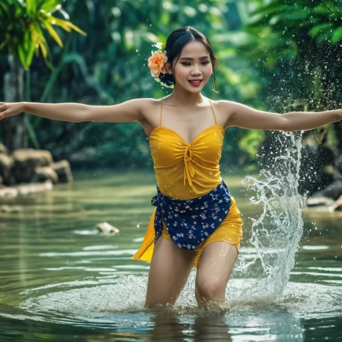water nymph,vietnamese woman,photoshoot with water,hula,miss vietnam,vietnam,girl on the river,in water,vietnamese,splashing,vietnam's,water flowing,water wild,water spring,the blonde in the river,paddler,water bath,swimming,water splash,thai,Photography,General,Realistic
