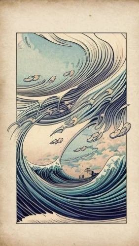 cool woodblock images,japanese wave paper,woodblock prints,japanese waves,rogue wave,woodcut,ocean waves,water waves,the wind from the sea,japanese wave,woodblock printing,waves,big waves,wave pattern,big wave,wind wave,surf,braking waves,stormy sea,sea storm,Calligraphy,Illustration,Psychedelic Illustrations