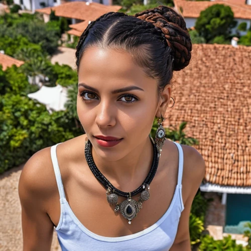 inka,mexican,on the roof,rosa bonita,cuban,latina,roof top,indian,necklace,rooftops,polynesian girl,romanian,riopa fernandi,sofia,brasileira,brazilianwoman,santana,adelita,bali,roof,Photography,General,Realistic