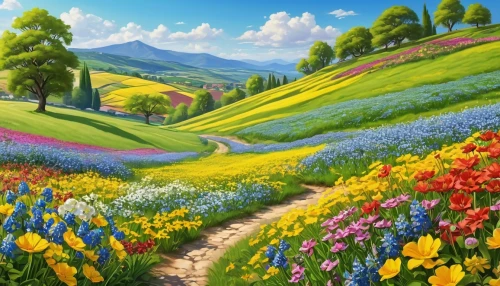 meadow landscape,flower meadow,flower field,landscape background,flowers field,springtime background,field of flowers,blanket of flowers,flowering meadow,meadow in pastel,splendor of flowers,spring background,tulips field,blooming field,tulip field,mountain meadow,flower painting,spring meadow,flower garden,home landscape,Photography,General,Realistic