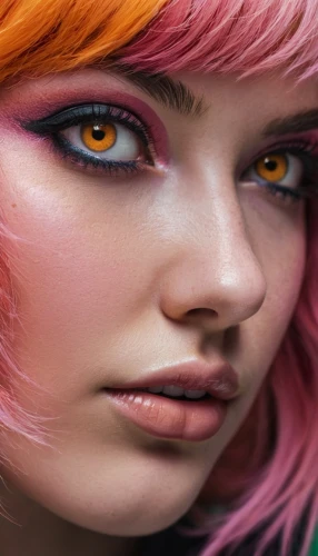 neon makeup,cosmetic,fantasy portrait,doll's facial features,pink beauty,vada,fae,women's eyes,nora,violet head elf,natural cosmetic,barbie,clementine,heterochromia,luka,pink hair,world digital painting,x-men,realdoll,daphne,Conceptual Art,Fantasy,Fantasy 04