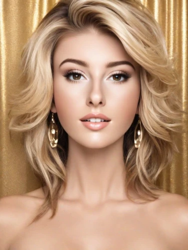 gold jewelry,realdoll,gold color,portrait background,short blond hair,golden haired,golden color,natural cosmetic,airbrushed,earrings,gold colored,blonde woman,golden cut,eurasian,jewelry,gold crown,cosmetic,gold diamond,mary-gold,cosmetic brush