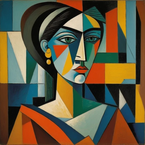 art deco woman,cubism,picasso,woman's face,portrait of a woman,woman sitting,woman thinking,woman face,depressed woman,mondrian,portrait of a girl,woman in the car,woman at cafe,decorative figure,young woman,woman portrait,girl with cloth,braque francais,roy lichtenstein,girl in cloth,Art,Artistic Painting,Artistic Painting 35