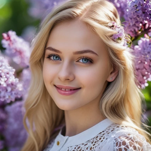 beautiful girl with flowers,girl in flowers,floral background,lilac blossom,flower background,ukrainian,lilac flowers,lilac flower,beautiful young woman,floral,portrait background,natural cosmetic,colorful floral,belarus byn,eurasian,lilacs,flowers png,romantic portrait,madeleine,beautiful face,Photography,General,Realistic