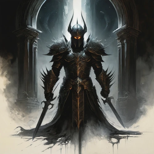 heroic fantasy,paladin,dark elf,knight armor,death god,warlord,templar,hall of the fallen,massively multiplayer online role-playing game,the archangel,pall-bearer,undead warlock,fantasy warrior,lone warrior,archangel,archimandrite,alaunt,excalibur,light bearer,knight,Conceptual Art,Fantasy,Fantasy 12