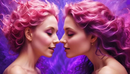 mirror image,amorous,parallel worlds,fractals art,girl kiss,self hypnosis,mother kiss,mirror of souls,pink double,image manipulation,pink-purple,dualism,purple and pink,two girls,fractal art,la violetta,photoshop manipulation,fantasy art,split personality,optical ilusion,Conceptual Art,Fantasy,Fantasy 31