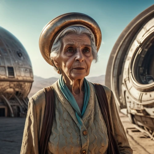 old woman,extraterrestrial life,sci fi,science-fiction,sci - fi,sci-fi,science fiction,heliosphere,et,stargate,millenium falcon,elderly lady,gas planet,grandmother,bb8-droid,alien planet,burning man,princess leia,bedouin,valerian,Photography,General,Realistic