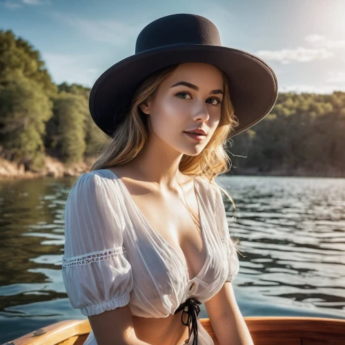 girl on the boat,girl on the river,boat operator,on the water,leather hat,canoe,girl wearing hat,boating,wooden boat,boat landscape,on the river,boat,boat ride,sun hat,paddler,canoeing,fishing float,high sun hat,floating on the river,straw hat,Photography,Artistic Photography,Artistic Photography 15
