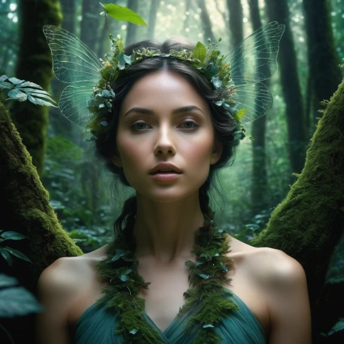 dryad,faerie,faery,the enchantress,fairy queen,fae,elven flower,mother nature,elven,fantasy portrait,elven forest,celtic woman,mother earth,mystical portrait of a girl,fairy forest,background ivy,digital compositing,fantasy picture,anahata,girl in a wreath,Photography,Artistic Photography,Artistic Photography 06