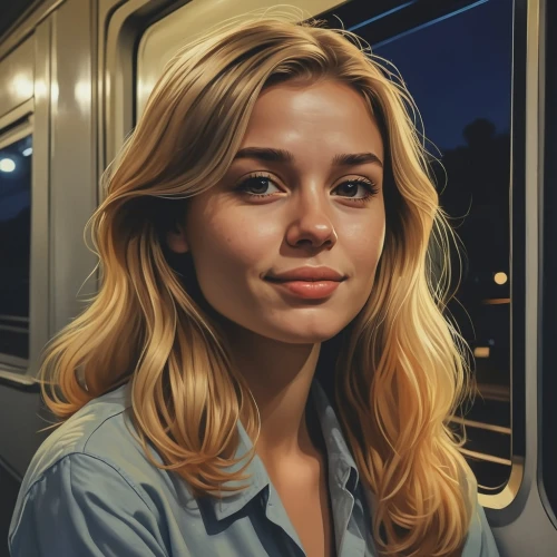 the girl at the station,amtrak,passengers,blonde woman,artist portrait,digital painting,girl portrait,passenger,woman portrait,train,train ride,portrait of a girl,face portrait,streetcar,romantic portrait,portrait,portrait background,commuter,custom portrait,metro,Photography,General,Realistic