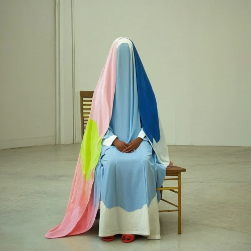 burqa,praying woman,girl in cloth,woman hanging clothes,ron mueck,conceptual photography,armchair,art world,veil,modern art,harness cocoon,burka,drape,cloak,woman praying,conical hat,installation,performance art,woman sitting,turnover,Photography,Fashion Photography,Fashion Photography 25