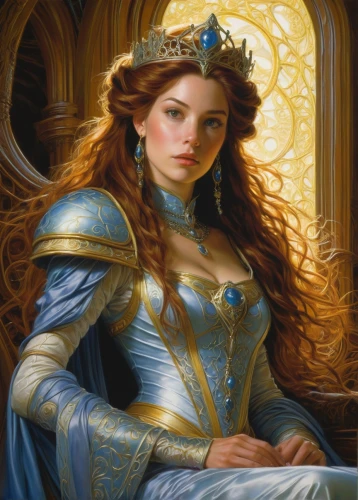 fantasy portrait,celtic queen,golden crown,cinderella,fantasy art,merida,fantasy woman,fantasy picture,blue enchantress,heroic fantasy,joan of arc,golden wreath,mary-gold,the snow queen,gold crown,diadem,artemisia,mystical portrait of a girl,almudena,romantic portrait,Illustration,Realistic Fantasy,Realistic Fantasy 03