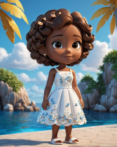tiana,moana,hula,hushpuppy,agnes,lilo,coco,polynesian girl,luau,a girl in a dress,the caribbean,south pacific,afro-american,caribbean,cute cartoon character,madagascar,princess sofia,carribean,afro american girls,ori-pei,Unique,3D,3D Character