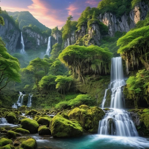 green waterfall,waterfalls,landscape background,mountain spring,wasserfall,fantasy landscape,waterfall,mountainous landscape,brown waterfall,beautiful landscape,natural scenery,water fall,the natural scenery,mountain landscape,a small waterfall,nature landscape,background view nature,full hd wallpaper,landscapes beautiful,mountain stream,Photography,General,Realistic