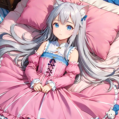 pajamas,blue pillow,pillow,cocoa,aqua,pjs,ako,sleeping rose,sleeping bag,miku,erika,zzz,bed,cpu,kawaii,cushion,pillows,lying down,nap,kotobukiya,Anime,Anime,Traditional