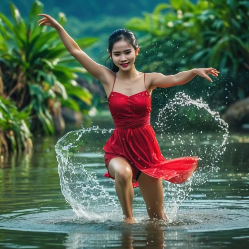 vietnamese woman,miss vietnam,girl on the river,water nymph,vietnam,girl in a long dress,ethnic dancer,viet nam,photoshoot with water,girl in red dress,vietnam's,vietnam vnd,in water,hula,dancer,water lotus,floating on the river,jump river,flowing water,vietnamese,Photography,General,Realistic