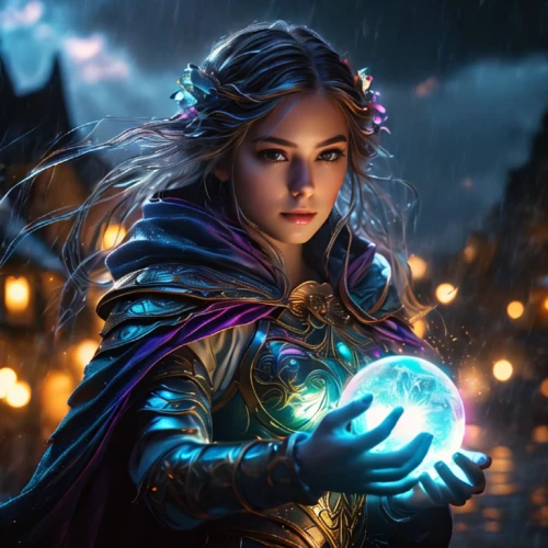 blue enchantress,sorceress,fantasy art,the enchantress,fantasy picture,fantasy portrait,mage,dodge warlock,summoner,libra,fantasy woman,mystical portrait of a girl,heroic fantasy,crystal ball,cg artwork,zodiac sign libra,games of light,magical,violet head elf,sci fiction illustration,Photography,General,Fantasy