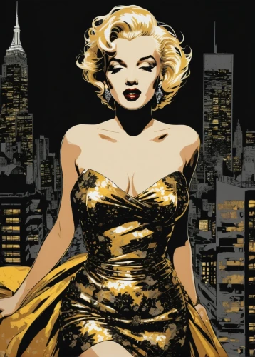 marylyn monroe - female,marilyn,marylin monroe,femme fatale,yellow-gold,birds of prey-night,the blonde in the river,black and gold,gold paint stroke,gold colored,gold foil,canary,madonna,gold foil art,gold color,blonde woman,gold paint strokes,mary-gold,cool pop art,jane russell-female,Illustration,American Style,American Style 06