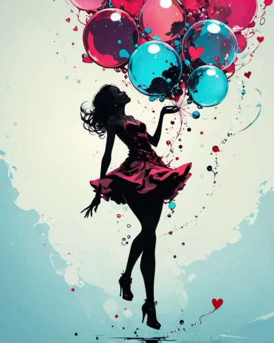 little girl with balloons,girl with speech bubble,red balloon,colorful balloons,valentine day's pin up,heart balloons,pink balloons,ball (rhythmic gymnastics),dance silhouette,red balloons,love dance,juggler,juggling,dance,dance with canvases,bubble blower,balloon,spirit ball,blue heart balloons,water balloon,Conceptual Art,Fantasy,Fantasy 06