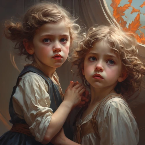 child portrait,little girls,little angels,little boy and girl,children girls,cherubs,children,lion children,mystical portrait of a girl,bouguereau,digital painting,fantasy portrait,childs,little girl and mother,romantic portrait,two girls,oil painting,vintage children,kids illustration,porcelain dolls,Conceptual Art,Fantasy,Fantasy 01