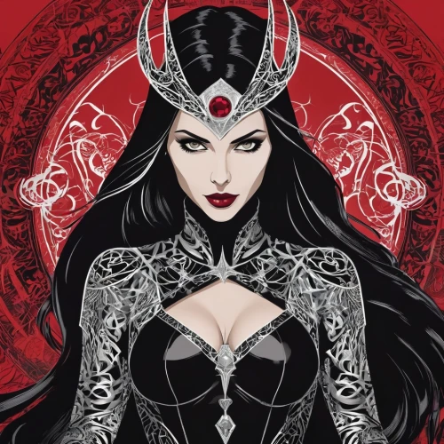 scarlet witch,vampira,devil,queen of the night,the enchantress,evil woman,fantasy woman,sorceress,huntress,vampire woman,celtic queen,gothic woman,queen of hearts,capricorn,pagan,queen,caerula,vector illustration,widow,the zodiac sign taurus,Illustration,Vector,Vector 21