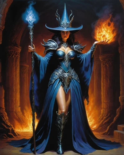 sorceress,blue enchantress,dodge warlock,priestess,mage,the enchantress,fantasy woman,dark elf,magic grimoire,magistrate,heroic fantasy,goddess of justice,cauldron,witch ban,celebration of witches,horn of amaltheia,wizard,fantasy art,witch's hat icon,queen of the night,Illustration,Realistic Fantasy,Realistic Fantasy 32