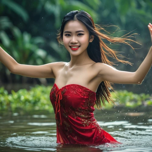 miss vietnam,vietnamese woman,water nymph,vietnam,vietnamese,vietnam's,girl on the river,girl in red dress,vietnam vnd,girl in a long dress,water lotus,bia hơi,hula,viet nam,phuquy,photoshoot with water,pi mai,gỏi cuốn,nước chấm,in water,Photography,General,Realistic