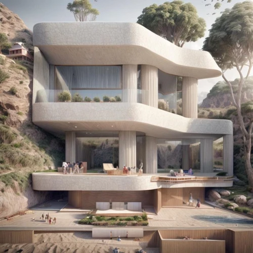 dunes house,modern house,mid century house,modern architecture,house in the mountains,house in mountains,terraces,contemporary,mid century modern,residential,concrete,villas,residential house,beautiful home,futuristic architecture,exposed concrete,modern,cubic house,3d rendering,large home