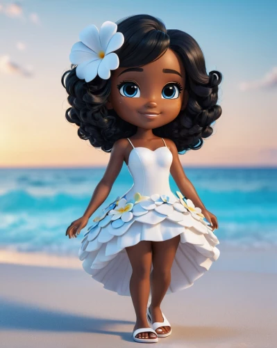 moana,polynesian girl,hula,tiana,lilo,luau,cute cartoon character,jasmine,cape verde island,polynesian,cute cartoon image,the beach pearl,seaside daisy,hushpuppy,agnes,quinceañera,aloha,a girl in a dress,girl in white dress,candy island girl,Unique,3D,3D Character