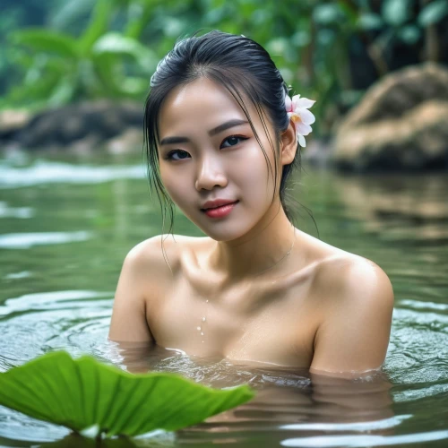 vietnamese woman,water nymph,vietnamese,vietnam,water lotus,vietnam's,girl on the river,nymphaea,green water,miss vietnam,hot spring,asian woman,asian girl,thai,water lilly,phuquy,erawan waterfall national park,water lily,laos,thermal spring,Photography,General,Realistic