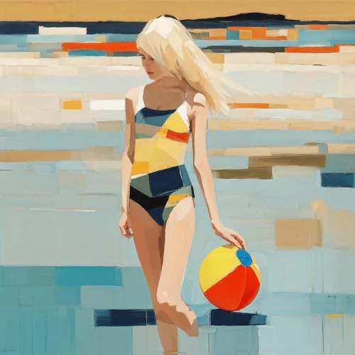 mondrian,swimmer,the blonde in the river,lifeguard,female swimmer,girl on the river,blond girl,beach ball,blonde woman,one-piece swimsuit,swim,paddler,girl on the dune,geometric body,han thom,girl in swimsuit,life guard,blonde girl,sea beach-marigold,lifejacket
