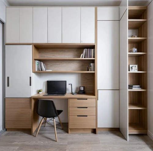 storage cabinet,modern office,walk-in closet,modern room,room divider,bookcase,shared apartment,cabinetry,shelving,secretary desk,cupboard,study room,bookshelves,danish furniture,consulting room,search interior solutions,one-room,danish room,working space,contemporary decor