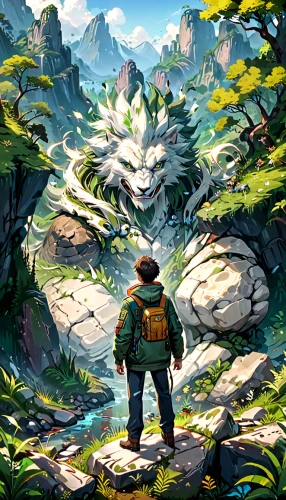 mountain guide,game illustration,5 dragon peak,adventurer,mountain world,dragon of earth,forest dragon,meteora,the spirit of the mountains,background image,green dragon,mountain scene,background images,forest background,the wanderer,explorer,park ranger,background screen,landscape background,bulbasaur,Anime,Anime,General