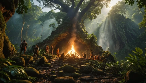 pachamama,the roots of trees,sacred fig,holy forest,magic tree,tree of life,druid grove,bodhi tree,burning tree trunk,garden of eden,forest workers,campfire,fairy forest,elven forest,forest tree,fantasy picture,rain forest,roots,indonesia,rainforest,Photography,General,Natural