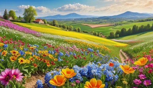 flower field,meadow landscape,flower meadow,landscape background,flowers field,springtime background,blooming field,field of flowers,blanket of flowers,the valley of flowers,spring background,tulip field,splendor of flowers,flowering meadow,flowers png,flower background,tulips field,tulip fields,spring meadow,flower painting,Photography,General,Realistic