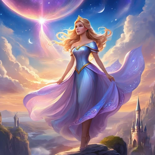 fantasy picture,fantasia,rapunzel,cinderella,elsa,fantasy portrait,celtic woman,blue enchantress,fantasy woman,rosa 'the fairy,fantasy art,aurora,cg artwork,fairy tale character,zodiac sign libra,fairy queen,goddess of justice,princess sofia,sorceress,magical,Illustration,Realistic Fantasy,Realistic Fantasy 01