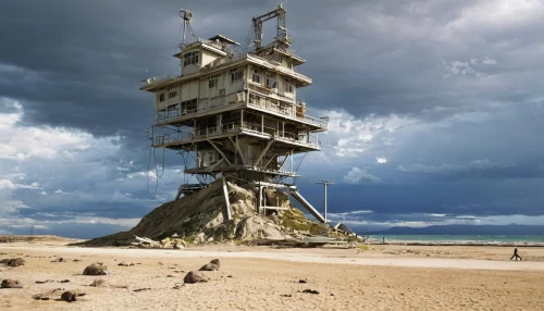 lifeguard tower,russian pyramid,tower of babel,post-apocalyptic landscape,cellular tower,stalin skyscraper,concrete ship,watchtower,transmitter station,electric tower,observation tower,bird tower,control tower,transmitter,animal tower,lookout tower,steel tower,monument protection,earth station,artificial island,Conceptual Art,Sci-Fi,Sci-Fi 19