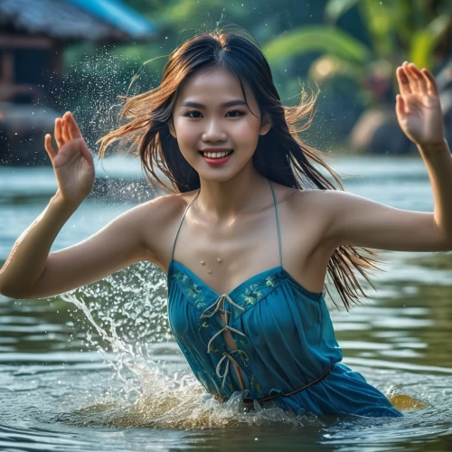 water nymph,vietnamese woman,miss vietnam,vietnam,girl on the river,vietnamese,vietnam's,photoshoot with water,cambodia,water lotus,splashing,in water,hula,thai,sea water splash,water splash,mekong,water game,water wild,vietnam vnd,Photography,General,Realistic