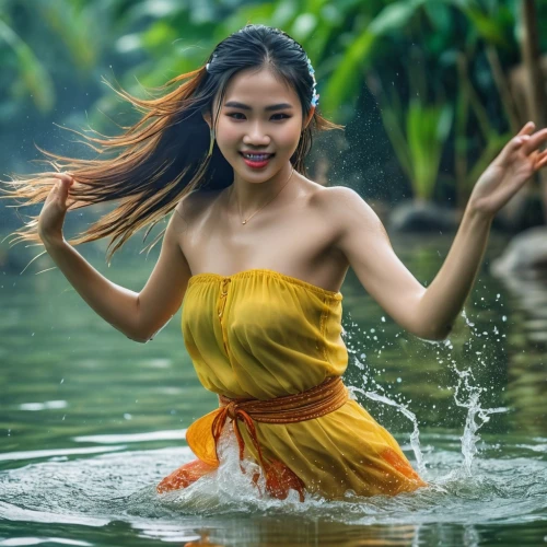 vietnamese woman,water nymph,miss vietnam,vietnamese,vietnam,hula,vietnam's,water lotus,girl on the river,yellow jumpsuit,nymphaea,girl in a long dress,thai,vietnam vnd,viet nam,flowing water,the blonde in the river,splashing,water wild,asian girl,Photography,General,Realistic