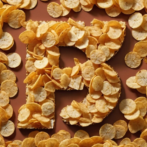 dried lemon slices,potato crisps,peanut brittle,potato chips,pieces of orange,corn chip,sliced tangerine fruits,corn flakes,crisps,parmesan wafers,biscuit crackers,gold foil shapes,potato chip,tortilla chip,pumpkin seeds,dried fruit,caramel corn,cartoon chips,dried apricots,pizza chips,Photography,General,Realistic