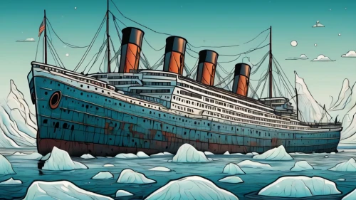 ocean liner,titanic,troopship,iceberg,star line art,the ship,icebreaker,ice floe,icebergs,sinking,ship of the line,caravel,cruiser aurora,the ice,queen mary 2,ship,aurora polar,ice floes,victory ship,sea ice,Illustration,American Style,American Style 01