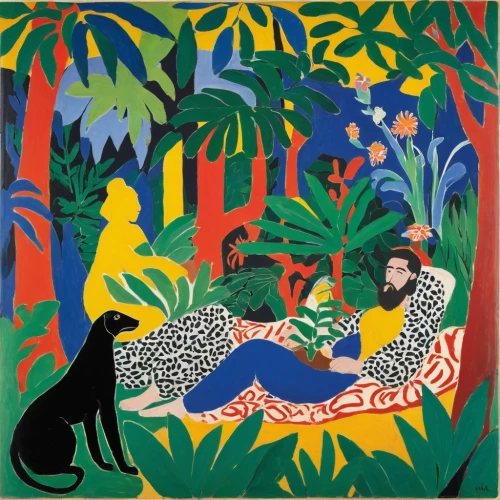 braque francais,girl with dog,boy and dog,garden of eden,majorelle blue,girl in the garden,picasso,forest animals,tarzan,work in the garden,color dogs,tropical animals,orientalism,green animals,hunting scene,adam and eve,girl lying on the grass,braque saint-germain,khokhloma painting,secret garden of venus,Art,Artistic Painting,Artistic Painting 40
