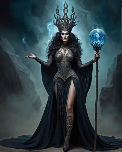 sorceress,blue enchantress,priestess,the enchantress,dark elf,queen of the night,fantasy woman,fantasy art,fantasy picture,ice queen,goddess of justice,zodiac sign libra,celtic queen,gothic woman,heroic fantasy,dodge warlock,the snow queen,fantasy portrait,lady of the night,cybele,Illustration,Realistic Fantasy,Realistic Fantasy 40