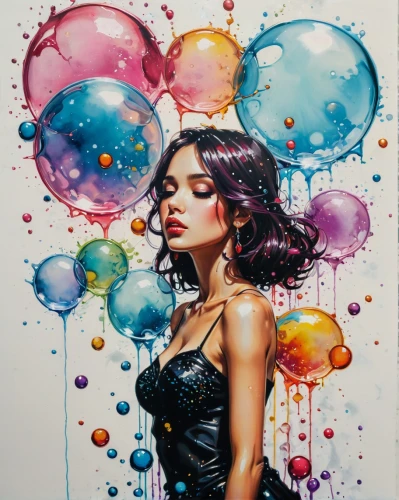 colorful balloons,little girl with balloons,balloons,bubble blower,balloons mylar,girl with speech bubble,rainbow color balloons,bubbles,blue balloons,talk bubble,blowing glitter,foil balloon,water balloons,balloon,think bubble,inflates soap bubbles,star balloons,oil painting on canvas,soap bubbles,bubbletent,Conceptual Art,Fantasy,Fantasy 15