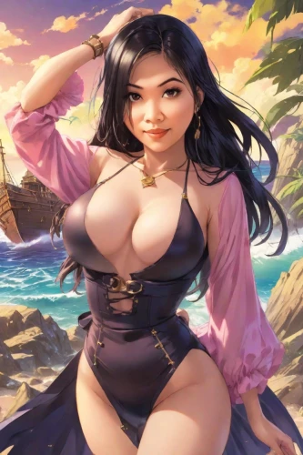 beach background,mai tai,moana,mulan,honmei choco,maya,rosa ' amber cover,the sea maid,siu mei,one-piece swimsuit,asian woman,game illustration,jaya,asian vision,oriental princess,hong,sanya,kim,kinara,chinese background,Digital Art,Anime