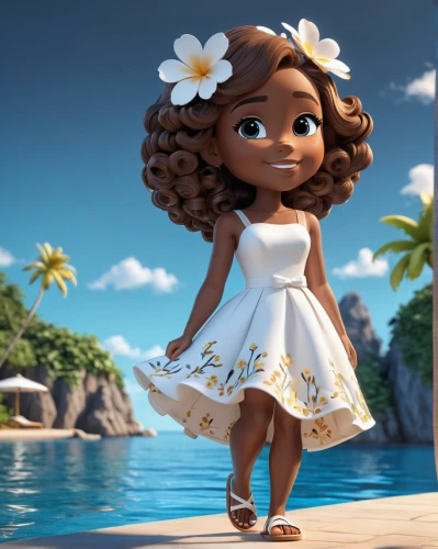 moana,hula,tiana,polynesian girl,luau,lilo,polynesian,aloha,coco,maui,agnes,a girl in a dress,polynesia,seaside daisy,tahiti,hushpuppy,chocolate daisy,cute cartoon character,south pacific,candy island girl,Unique,3D,3D Character