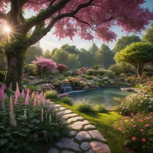 japan garden,nature garden,japanese garden,garden pond,english garden,fantasy landscape,sakura tree,garden of eden,japanese sakura background,spring garden,fairy world,koi pond,flower garden,fairy forest,sake gardens,spring background,zen garden,idyllic,oasis,japanese zen garden,Photography,General,Fantasy