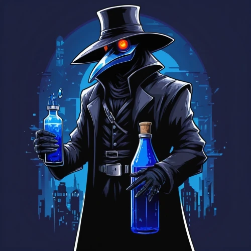 undertaker,investigator,absolut vodka,gin,barman,apothecary,drink icons,pandemic,the doctor,bartender,the pandemic,wick,jägermeister,black hat,blue demon,potions,doctor,serum,detective,vector illustration,Unique,Pixel,Pixel 05